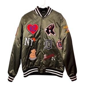 Stall & Dean Jacket Size XL First on the Field Zip Up Green Patches Baseball